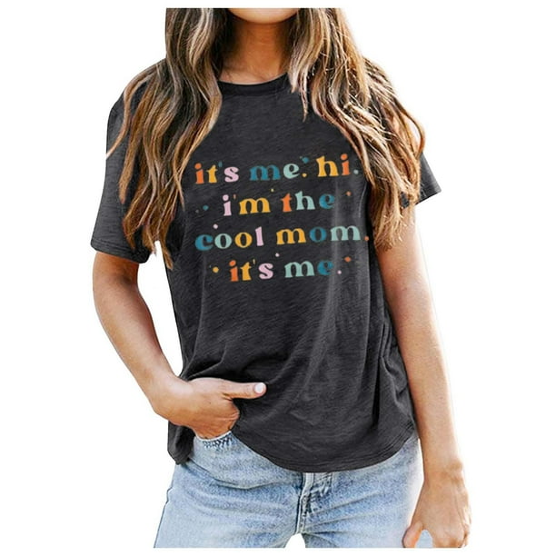 Camiseta clásica de algodón para mujer: top informal de manga corta y cuello redondo con frase inspiradora