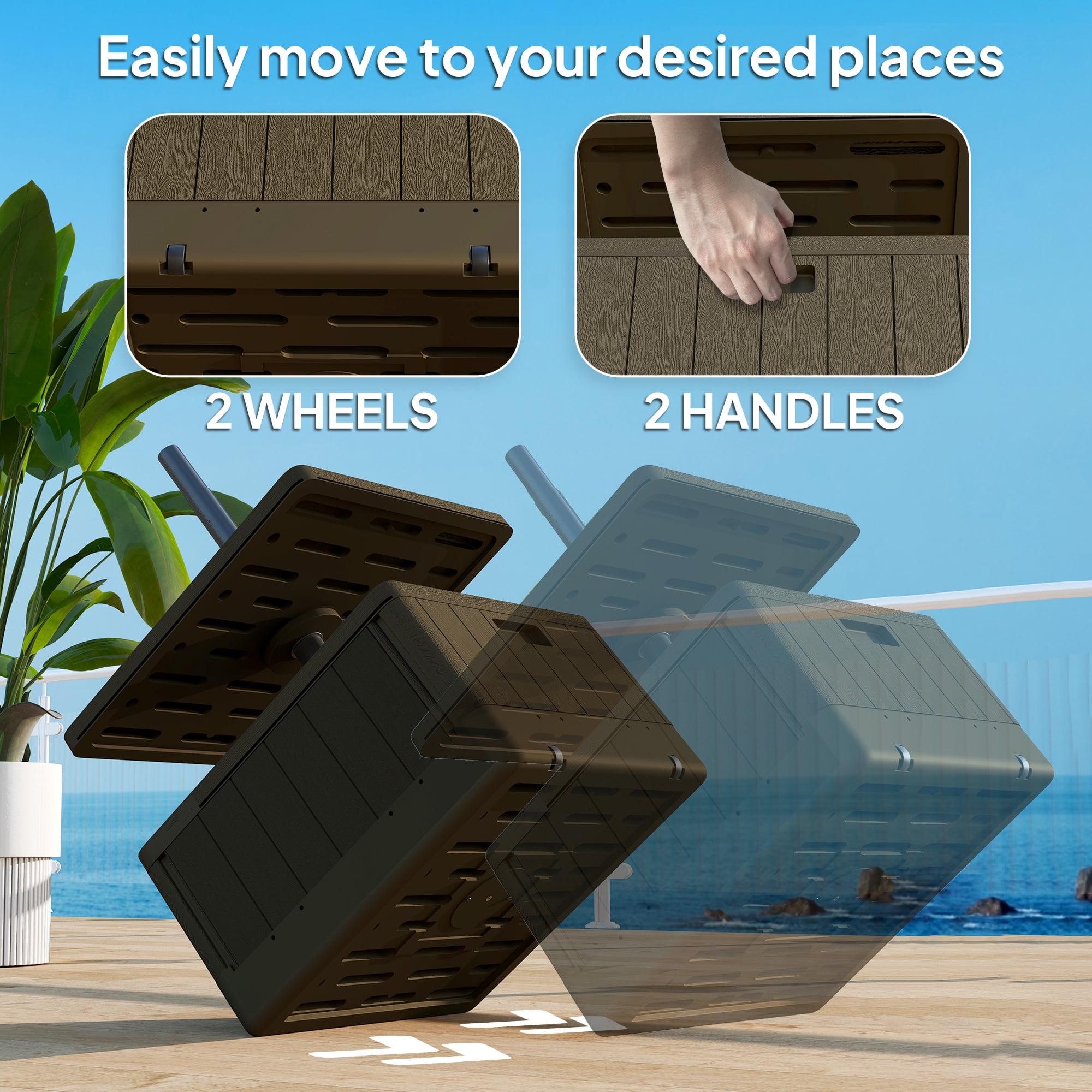 Outsunny Patio Umbrella Base with Table Tray, Heavy Duty Weighted Umbrella Stand with Wheels Handles, 176lbs with Stand Filling, Brown