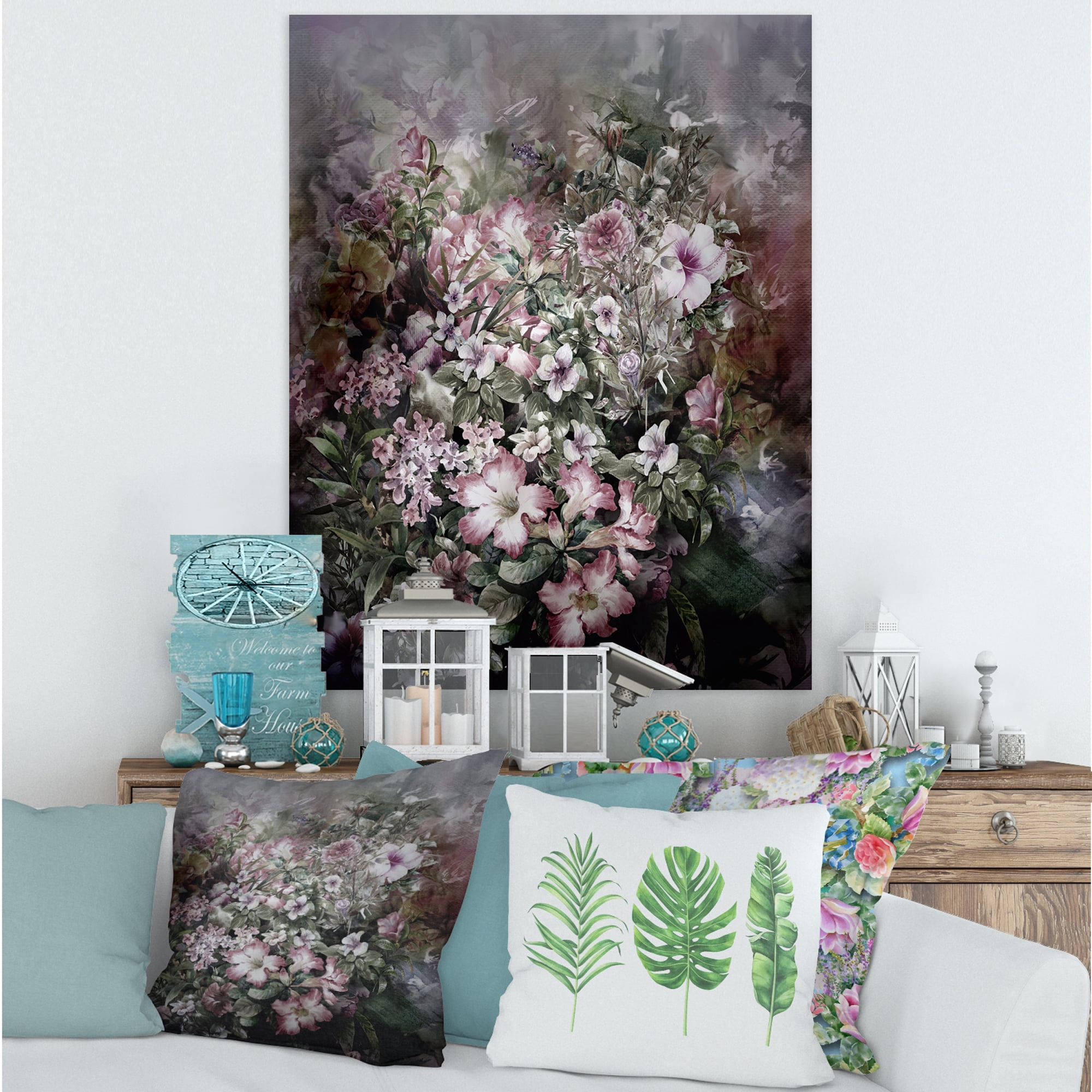 Drawing of Flowers Retro IV 30 in x 40 in Photography Canvas Art Print, by Designart