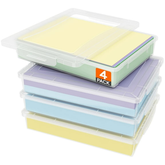Lifewit 4 Pack Plastic Multi-Purpose Storage Box with Latching Lids, Clear A4 Paper Storage, Classroom Organization, Storage Containers for Board Game, Craft, Document, Magazine, Art Supplies