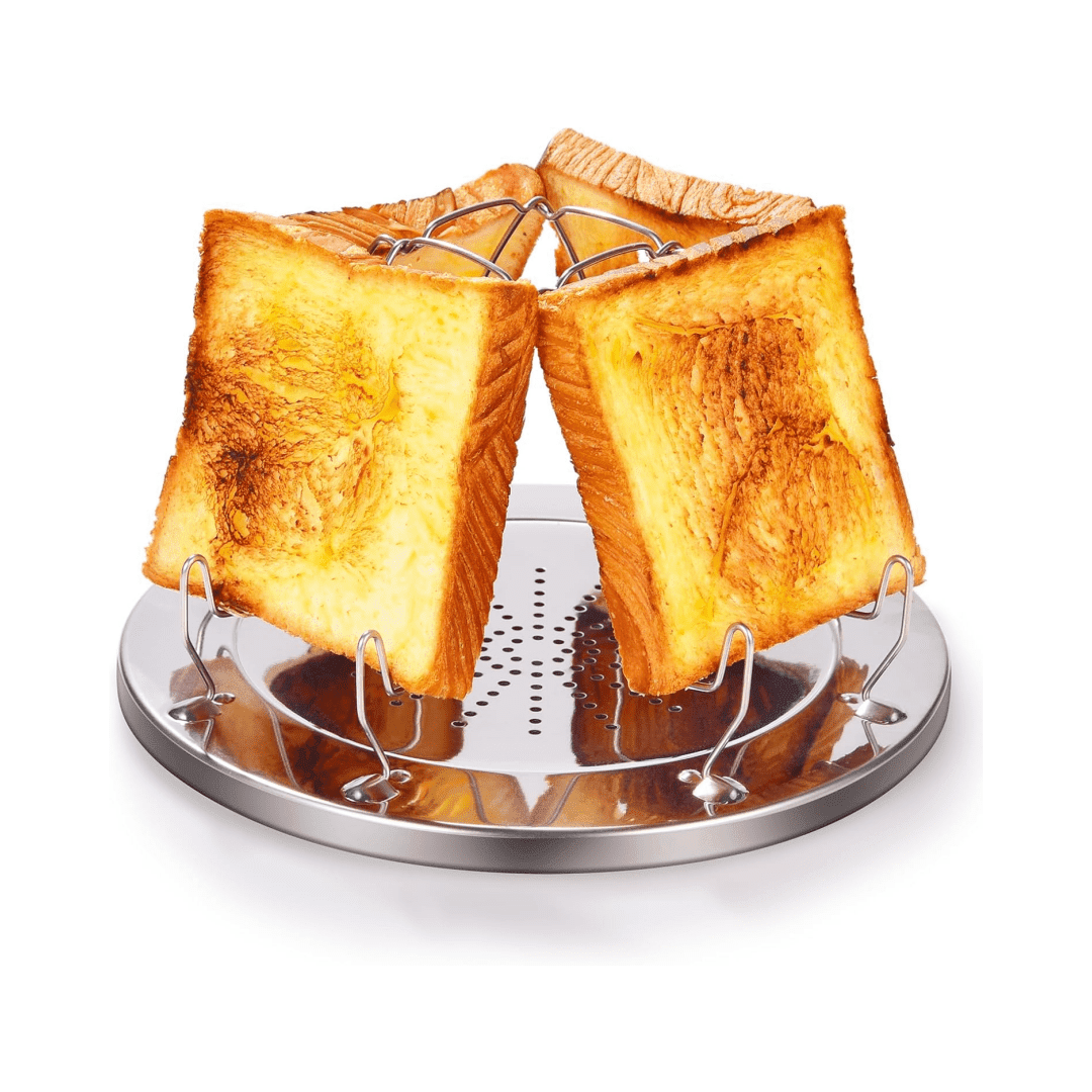 CNKOO Camp Stove Toaster  Folding Stainless Steel Camping Toaster for 4 Slices of Bread  Portable Rack for Picnic and Hiking ZZZ