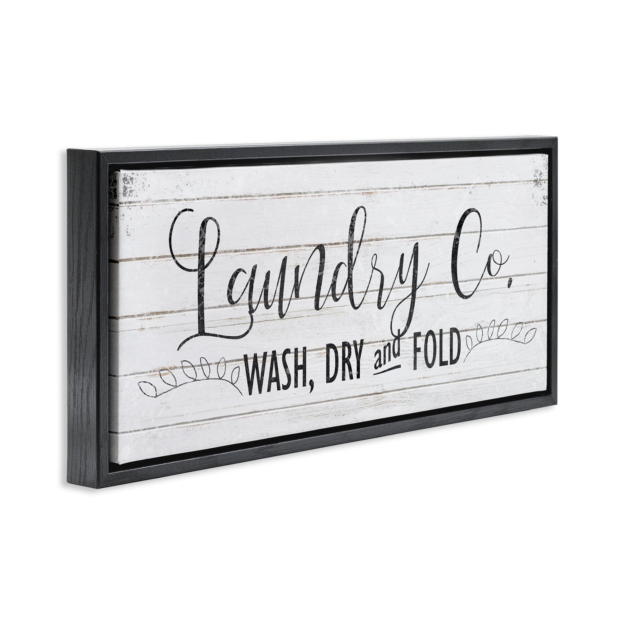 Stupell Industries Laundry Wash Dry & Fold Typography Painting Black Floater Framed Canvas Art Print Wall Art, 31 x 14