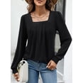 thumbnail image 5 of TEMOFON Womens Tops Fall Blouses Long Sleeve Tunic Square Neck Long Sleeve Shirts Lightweight Sweaters Pleated Casual Loose Fit Dressy Solid Color Black Size XL, 5 of 6