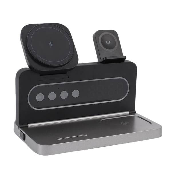 Cargador De Soporte Para Teléfono, Estación De Carga Inalámbrica Función De Reloj Amplia Compatibilidad Carga Rápida De 15 W Múltiples Protectores Adsorción Magnética Para