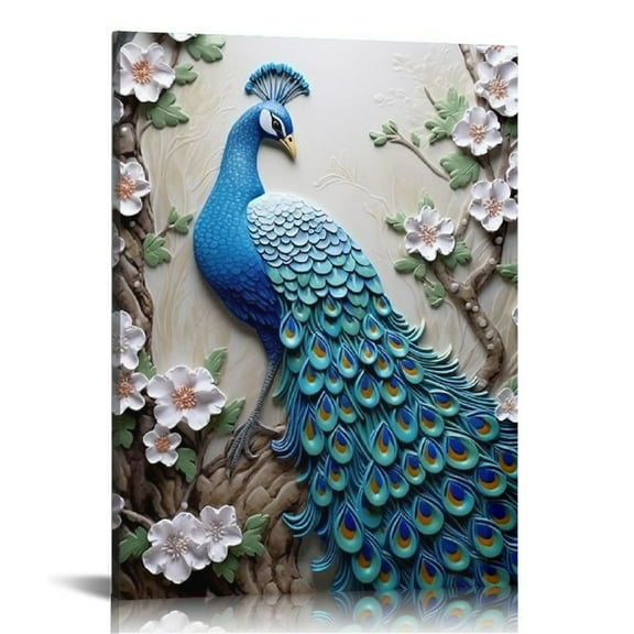 COMIO Abstract Wall Decor Painting on Canvas Abstract Blue Peacock Canvas Wall Art For Living Room Watercolor Bird Artwork Modern Painting Pictures Home Decor and Office Decoration