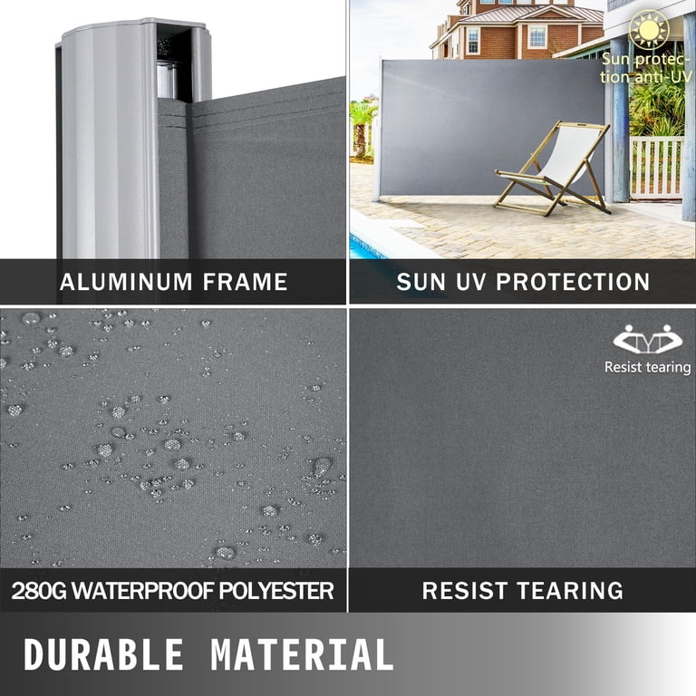 KFFKFF Retractable Side Awning, 118" x 63", Gray photo 2