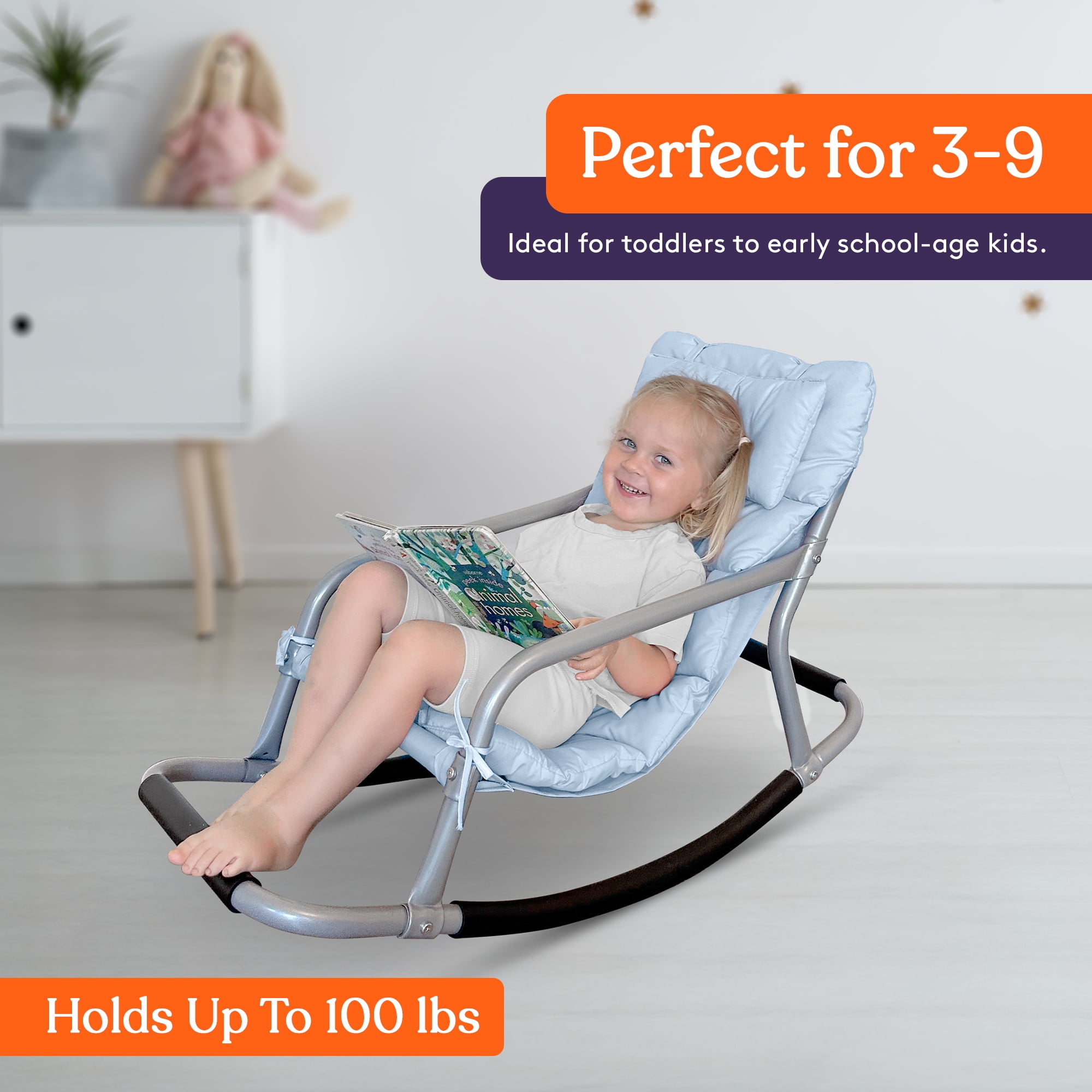 Special Supplies Sensory Rocking Chair for Kids – Calming Kids Rocker for Balance & Stability – Comfortable Floor Chair for Playroom, Bedroom, Nursery (Blue)