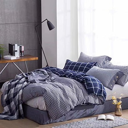 Eikei Washed Cotton Chambray Duvet Quilt Cover Stripe To Solid Reversible Casual Modern Style Pinstripe Bedding Set Relaxed So Walmart Canada