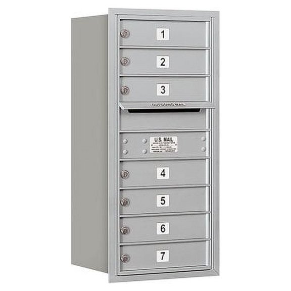 Salsbury Industries 3709S-07ARU Mailbox with 7 MB1 Doors in Aluminum - Rear Loading USPS Access