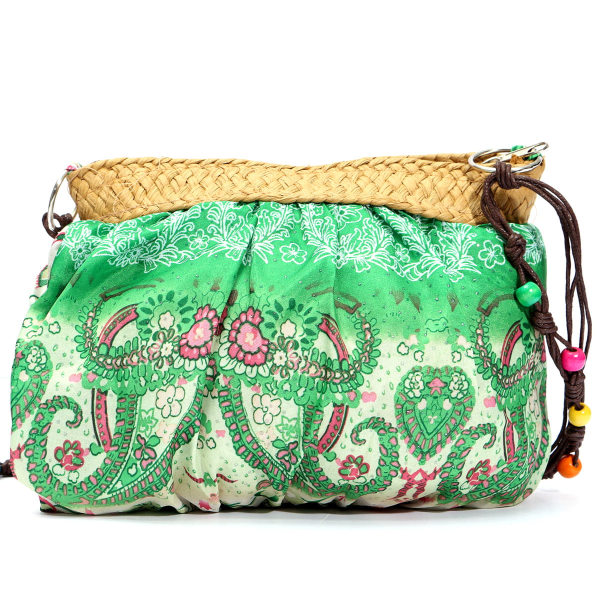 Boho Bohemia Exotic Floral Straw Weave Strap Cloth Handbag Beach Messenger Bag