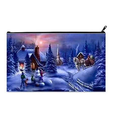 - POPCreation Winter Snow Tree House Snowman Kids School Pencil Case Pencil Bag Zipper Organizer Bag (Twin sides) 9x5.5 inches