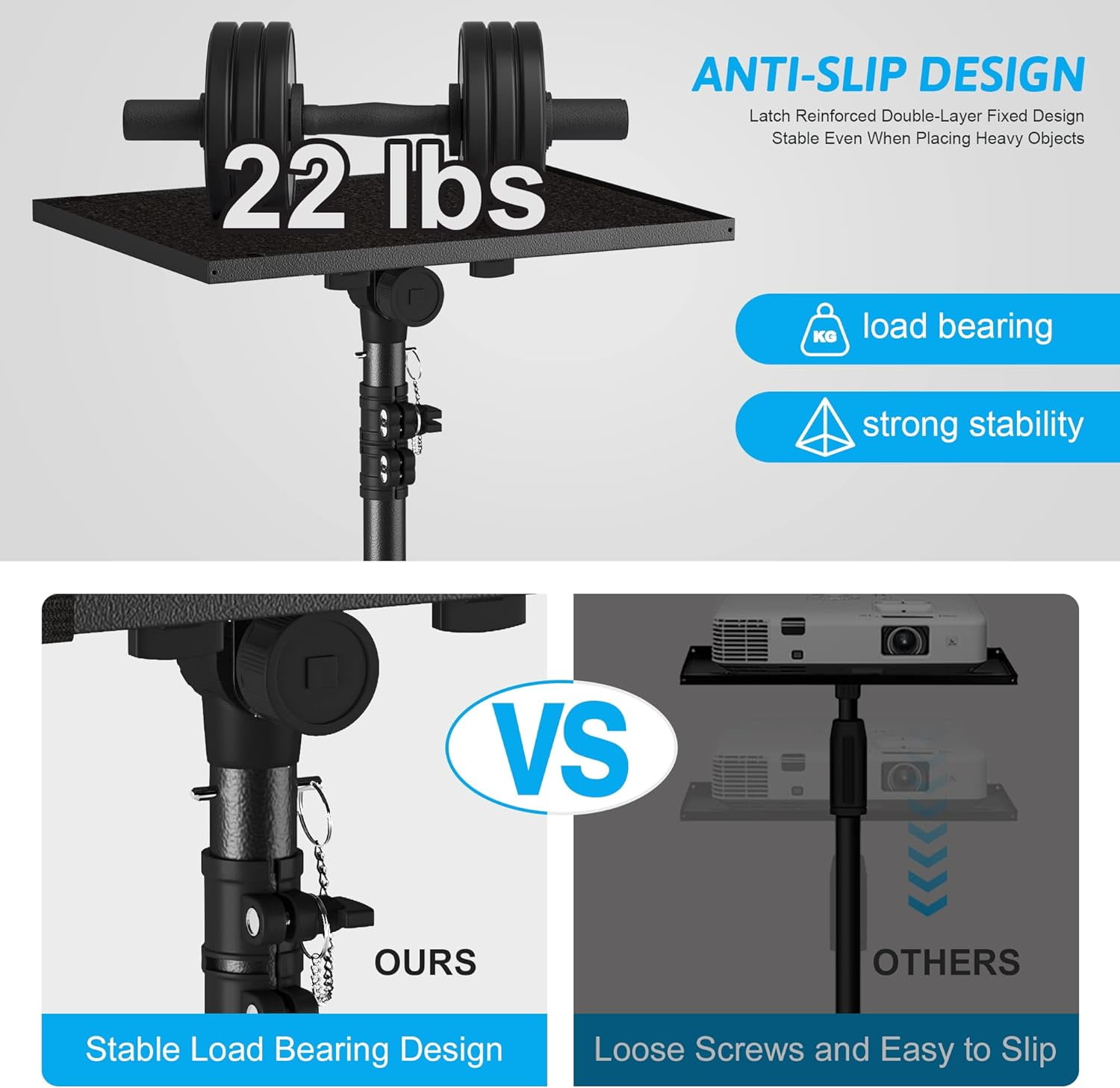 Projector Stand Tripod, Laptop Tripod Stand Adjustable Height from 23.5 to 63.5 inches with Gooseneck Phone Holder, Laptop Floor Stand for Office, Home, Stage, Studio