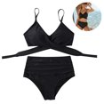 thumbnail image 2 of Conjunto de bikini de vendaje de cintura alta para mujer, traje de baño cruzado de dos piezas con efecto push up, ropa de baño para mujer con estampado cruzado, 2 of 8