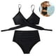 thumbnail image 2 of Conjunto de bikini de vendaje de cintura alta para mujer, traje de baño cruzado de dos piezas con efecto push up, ropa de baño para mujer con estampado cruzado, 2 of 8