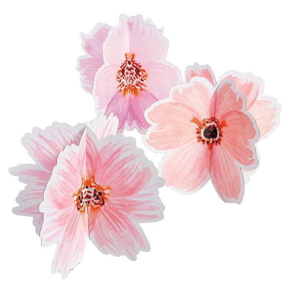 9 1/4" – 9 1/2" 3D Pink Floral Cardstock Tabletop Centerpiece Set - 3 Pieces