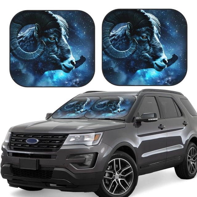 Saiise Celestial Ram Night Sky for Foldable Car Sun Shades (2-Pack) Offer Sun Protection with an Easy-fold Design for Convenient Windshield Shading-Small