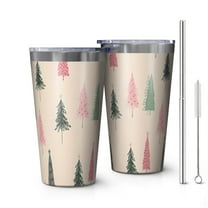 16oz Tumblers Beige Christmas Tree Pattern Stainless Steel Vacuum Insulated Double Wall Travel Tumbler Cups Mug with Lid and Straw,Cleaning Brush for Coffee,Tea