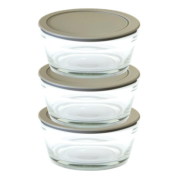 3pk Farberware 2 Cup Glass Food Storage Bowls Airtight Lids for Fridge