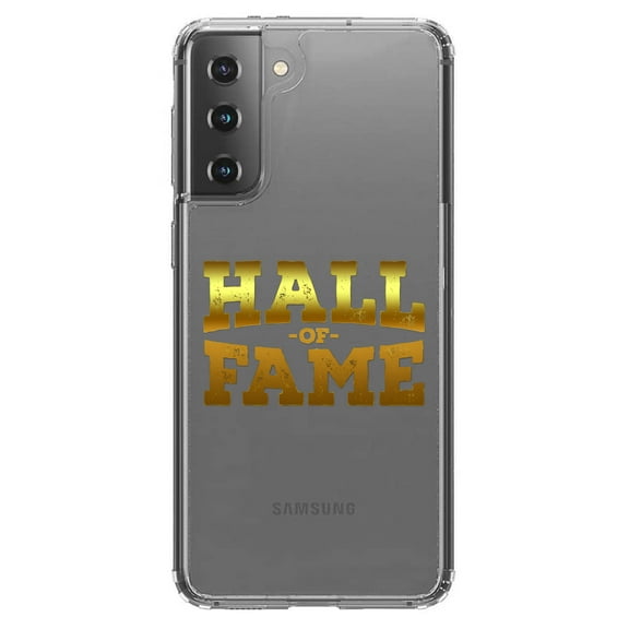 DistinctInk Clear Shockproof Hybrid Case for Galaxy S21 5G (6.2" Screen) - TPU Bumper Acrylic Back Tempered Glass Screen Protector - Hall of Fame