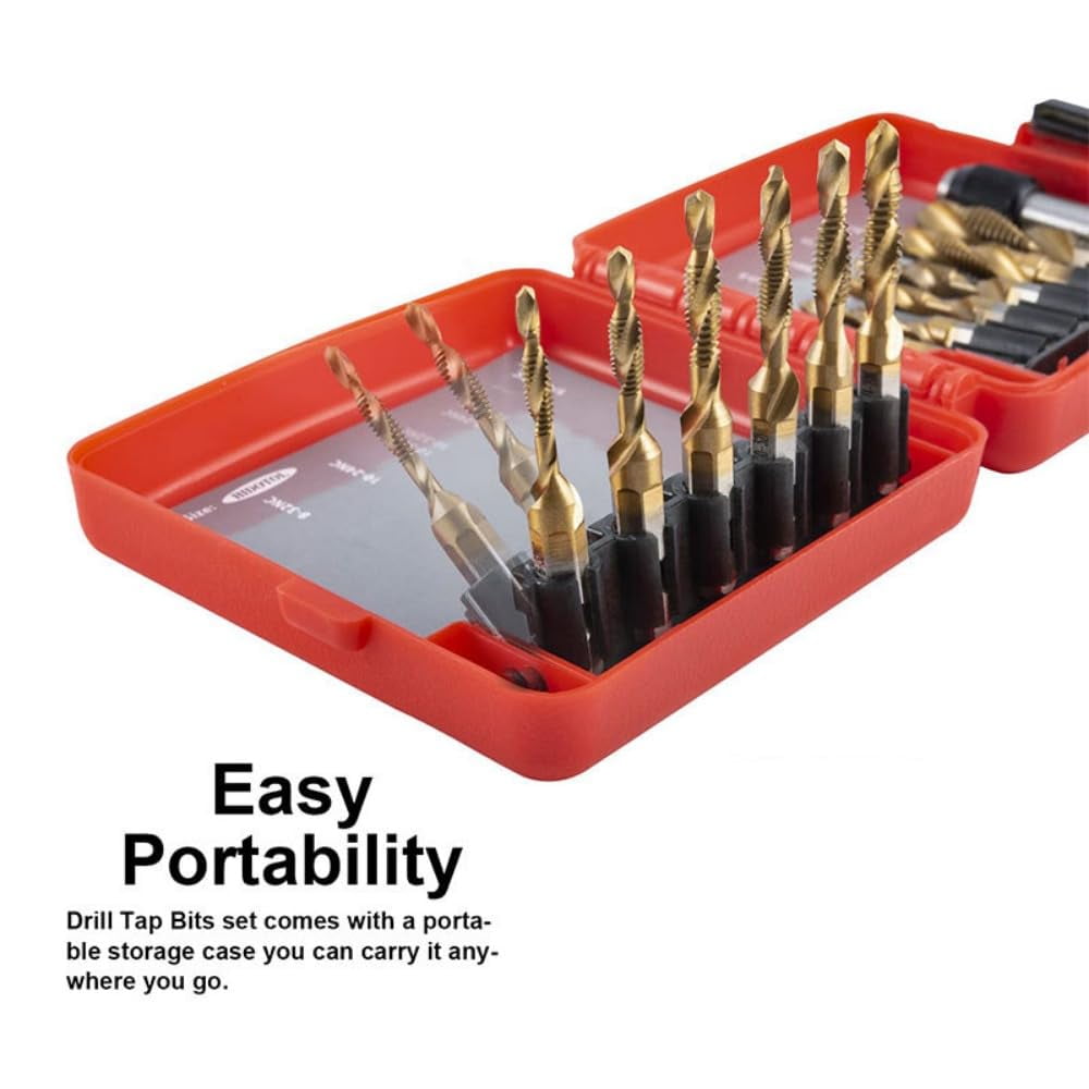 13 Pcs SAE/Metric Combination Drill Tap Bit Set Hex Shank Drill Bits Screw Tapping Bit Tool For Drilling Tapping Countersinking
