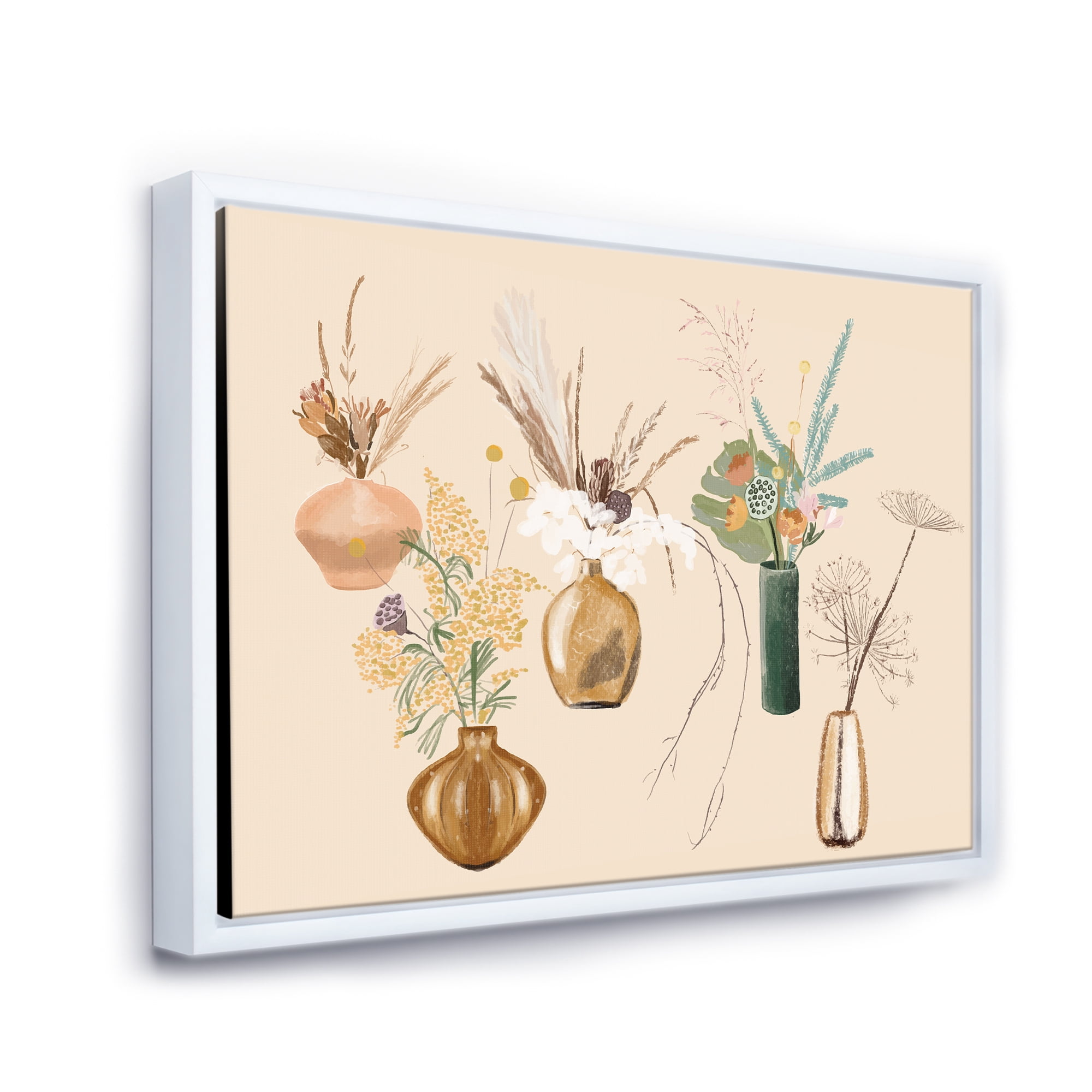 Designart 'Gold Vases With Bouquets Of Wildflowers III' Traditional Framed Canvas Wall Art Print