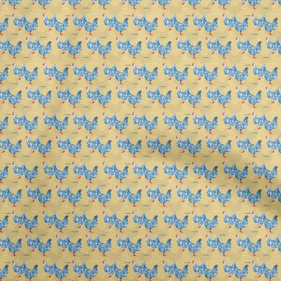 oneOone Cotton Cambric Yellow Fabric Birds Rooster Craft Projects Decor Fabric Printed By The Yard 42 Inch Wide