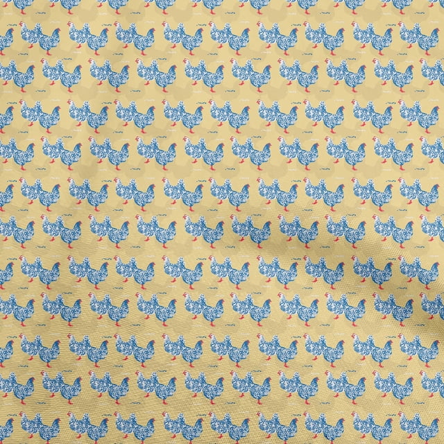 oneOone Polyester Spandex Yellow Fabric Birds Rooster Dress Material Fabric Print Fabric By The Yard 56 Inch Wide