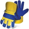 7367 Split Leather Palm Lined Royal Blue Leather Yellow Canvas Back