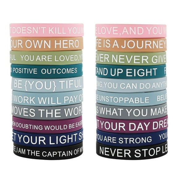 LIANGXR Motivational Silicones Rubber Wristbands 20 Pack Assorted Colors with Positive Messages Inspirational Sayings Bracelets