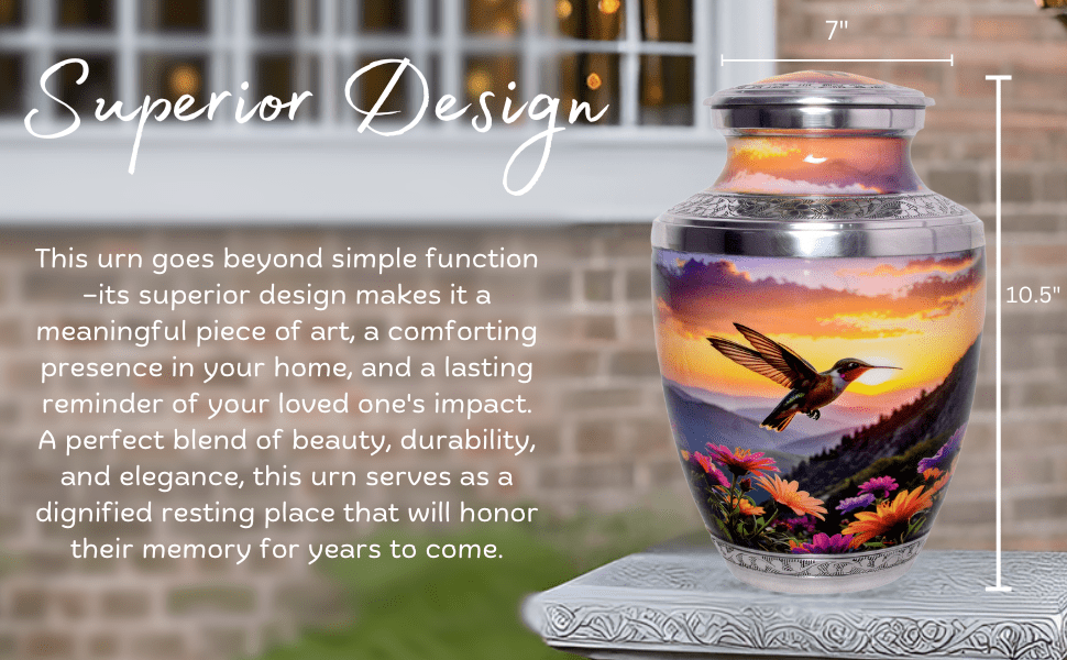 Premium Hummingbird Cremation Urn for Adult Ashes – Floral Engraved Metal Urn for Human Ashes up to 200 lbs