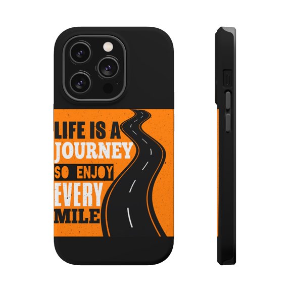 DistinctInk Tough Case for Apple iPhone 15 PRO (6.1" Screen), Compatible with MagSafe Charging - Life Journey Enjoy Every Mile