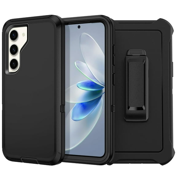 For Samsung Galaxy S24 / SM-S921 Heavy Duty Shockproof Armor Protective Hybrid Case Cover With Clip Black/Black