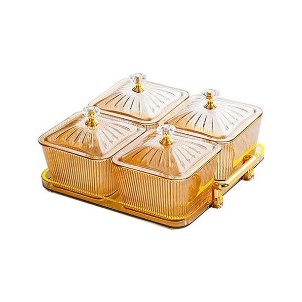 Platos para servir divididos, bandeja para aperitivos, caja para almacenar alimentos, 4 compartimentos para frutos secos Marrón