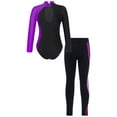 thumbnail image 2 of iiniim Kid Girls Athletic Unitard 2PCS Dance Wear Ballet Gymnastic Leotard Outfit Activewear Set with Leggings Size 6-14 Purple&Rose 8, 2 of 6