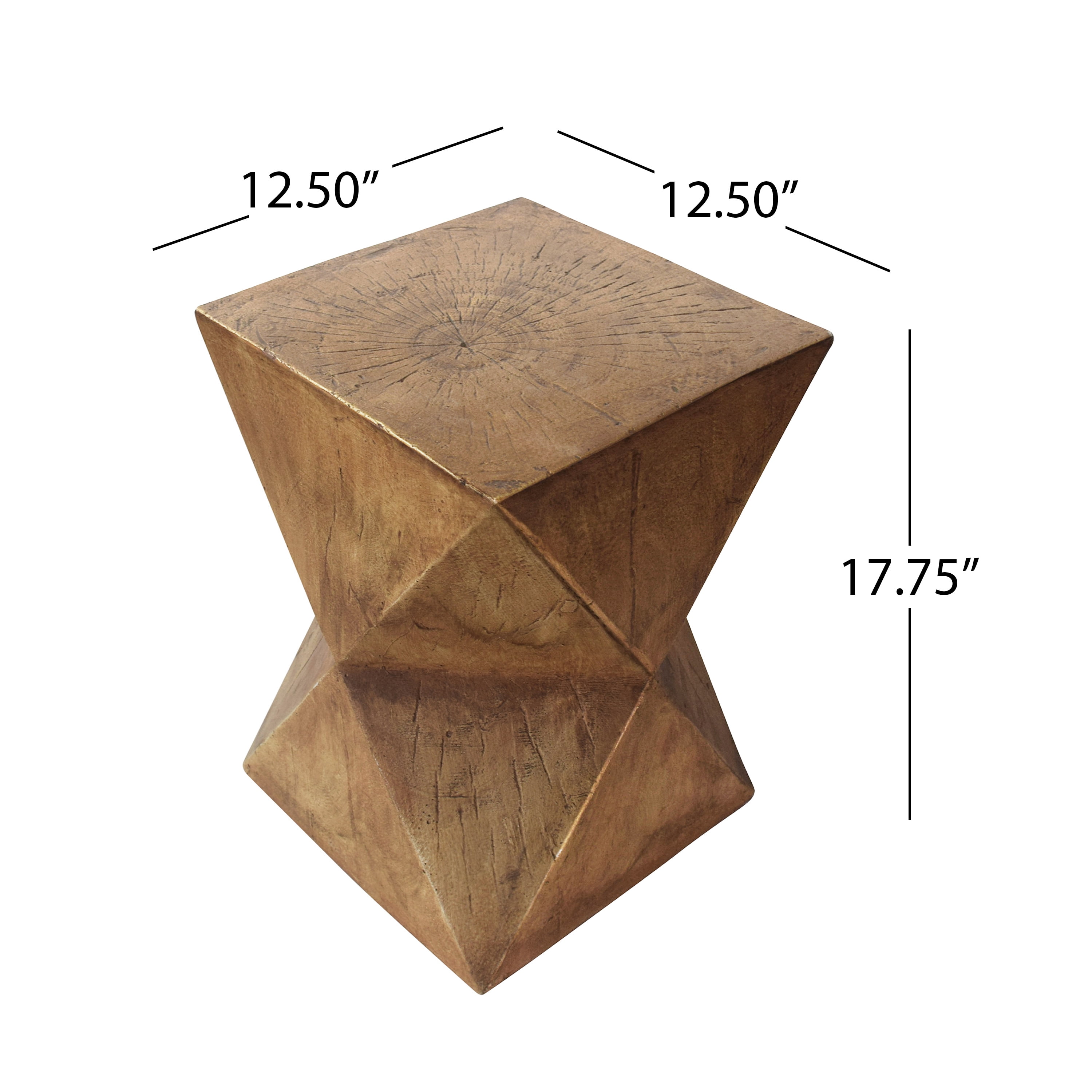 Outdoor Abstract Hourglass Side Table, Wood Look Concrete Accent Table for Patio Garden