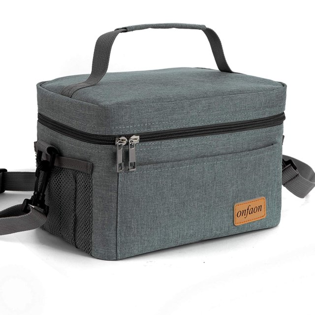 Bolsa de almuerzo ONFAON 29 x 19 x 18 cm, 10 L, aislante, gris