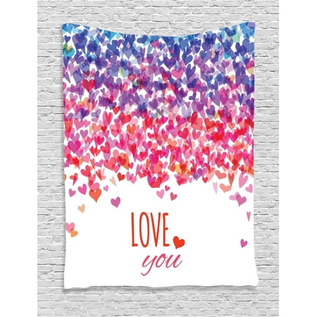 Love Decor Wall Hanging Tapestry, Hearts Love You Message Romantic Valentines Day Springtime Cheerful Art, Bedroom Living Room Dorm Accessories, By (Best Romantic Love Messages)