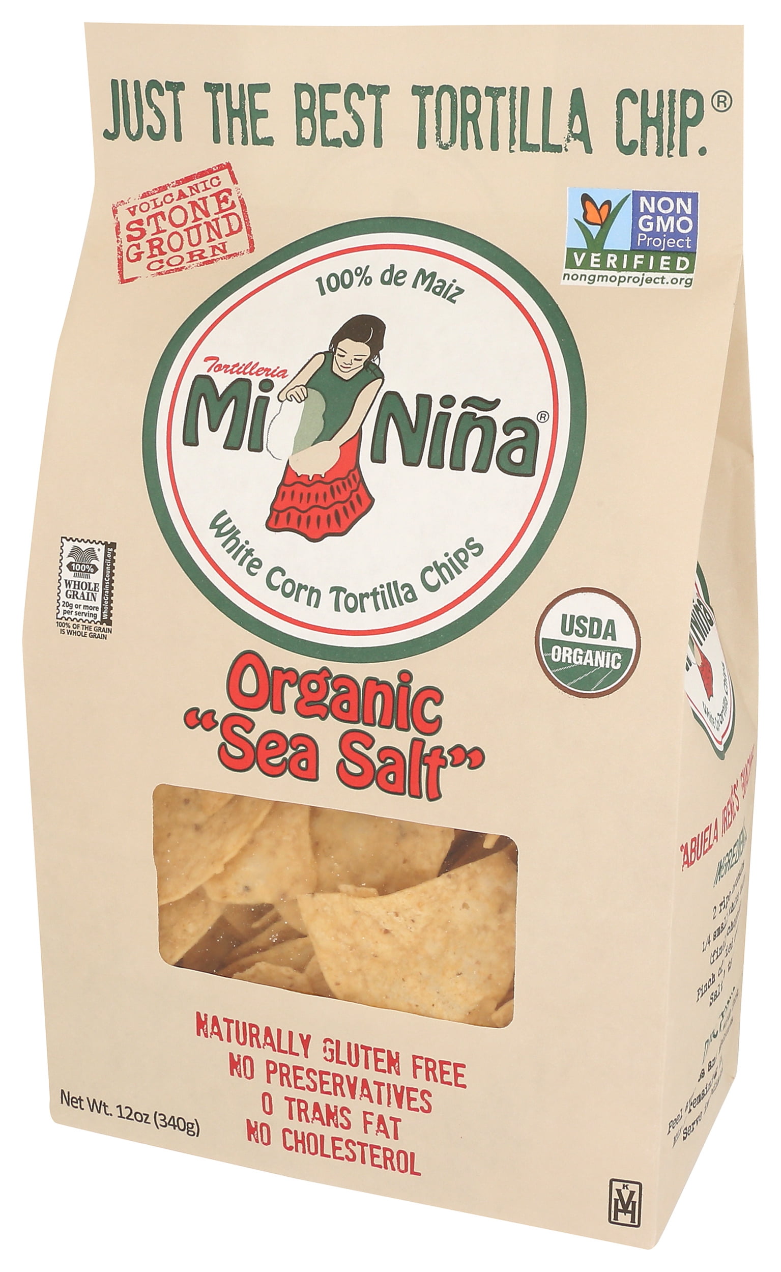 Pack of 9, Mi Nina Organic Sea Salt White Corn Tortilla Chips, 12 oz