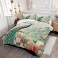 thumbnail image 2 of Funda nórdica Queen Size Juego de cama de plumas de pavo real rosa floral y animal, 2 of 6