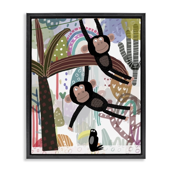 Exotic Monkey & Toucan Black Framed Floater Canvas Wall Art, design by Carla Daly