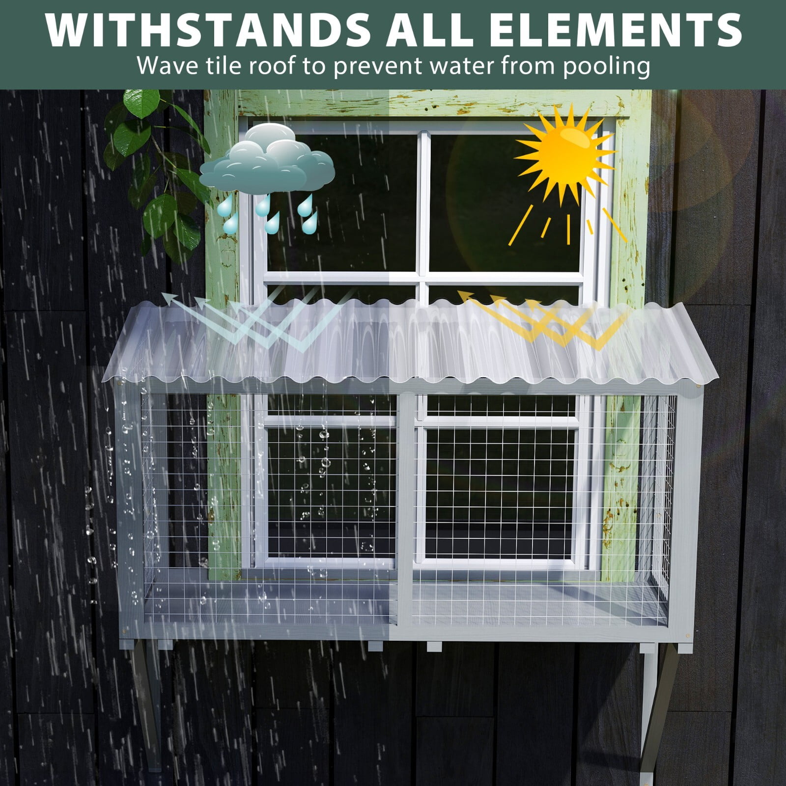LINJH Window Catio, Catio Outdoor Cat Enclosure Window Box, Wooden Cat Window Perch