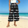 thumbnail image 2 of Edvintorg Womens Capri Pants Striped Printed Elastic Waisted Casual Loose Cotton Wide Leg Cropped Capris with Pocket Women's Clothing Black M, 2 of 7