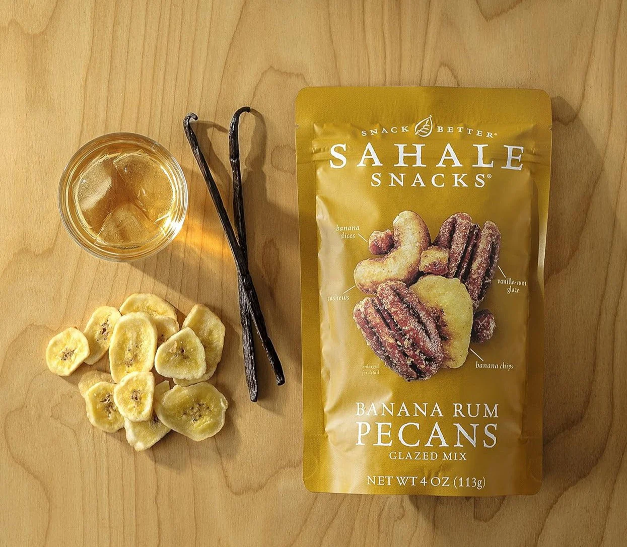(6 pack) Sahale Snacks Glazed Mix of Banana Rum Flavored Pecans, 4oz Bag – Sweet & Savory Nut Blend, Gluten-Free, Non-GMO