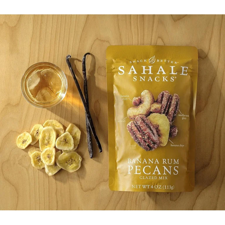 Sahale Snacks Glazed Nut Mix, 4oz Bag, Banana Rum Flavored Pecans