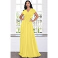 thumbnail image 2 of KOH KOH Long V-Neck Flowy Cap Short Sleeve V-Neck Bridesmaid Wedding Guest Party Formal Summer Sundress Tall Gown Maxi Dress Dresses For Women Daffodil Yellow XXXX-Large US 26-28 NT074, 2 of 6