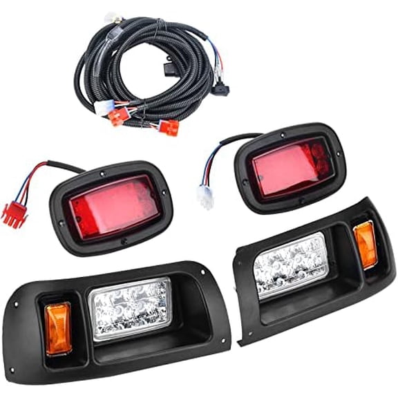 LED Lighting Kit, 12V Headlight Tail Light Kit for Club Car DS Golf Carts 1993-UP, Street Legal, Waterproof, Black/Red