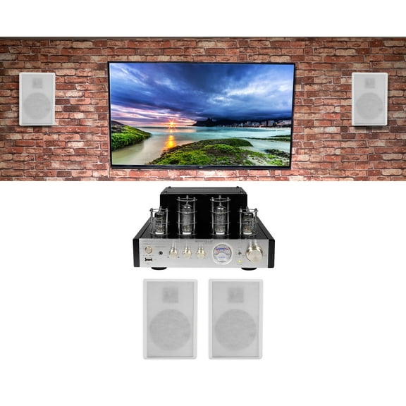 Rockville BluTube Tube Amplifier/Home Theater Receiver 4) Wall Speakers in White