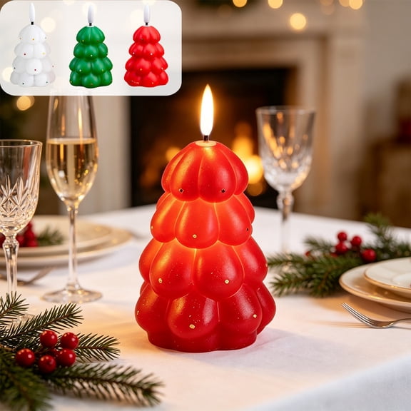 Christmas Tree Flameless LED Candle with Warm Constant Light, Battery Operated for Mantel Shelf Desk Party Winter Season Decor Gift
