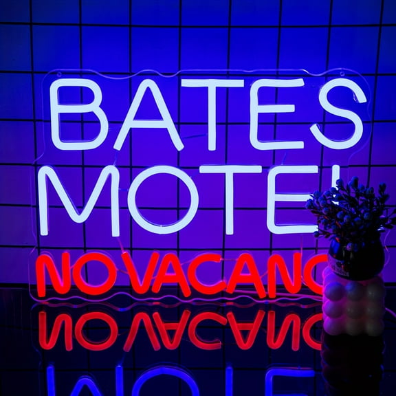 Vintage Bates Motel Neon Sign - USB Powered Dimmable Horror Decor for Halloween, Haunted Houses & Spooky Home Bars