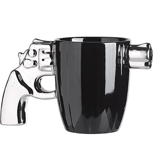 Taza De Cerámica De Café Para Hombre Forma Revolver Pistola 400ml Plata